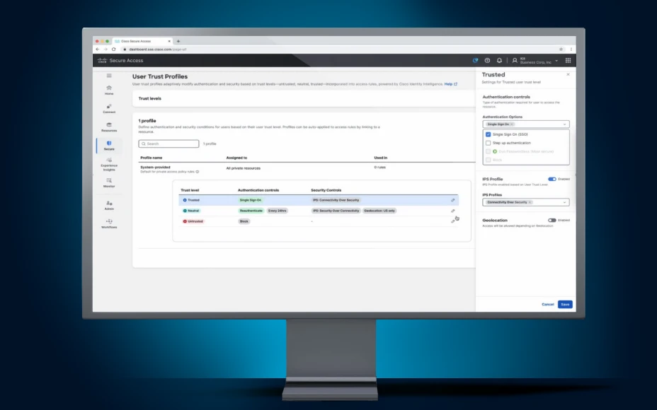 Secure Access dashboard on monitor